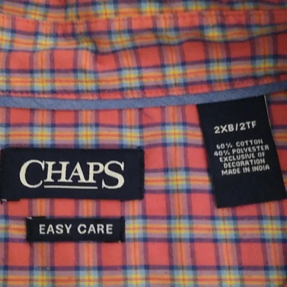 CHAPS EASY CARE BUTTON SOFT, COTTON BLEND, PLAID SHIRT